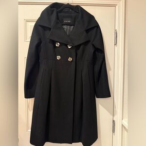 Nine West Black Double-Breasted Coat with Unique Buttons